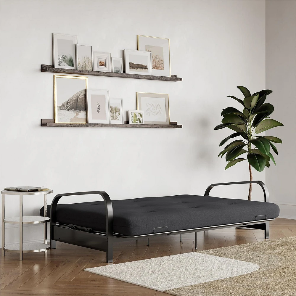Cadre de futon à bras en métal noir de Mainstays avec couvre-matelas et fixations de 6 po