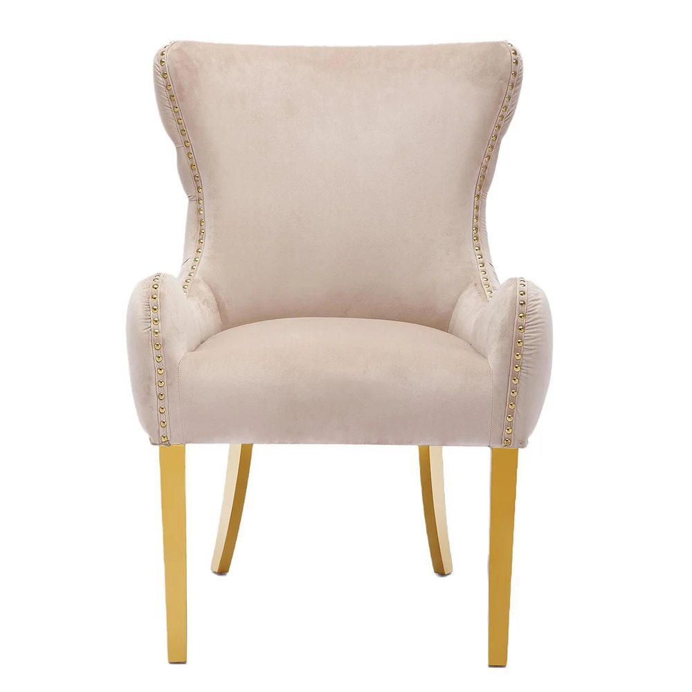 Canadian Royal Beige Velvet Dining Chair Golden Legs