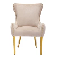 Canadian Royal Beige Velvet Dining Chair Golden Legs