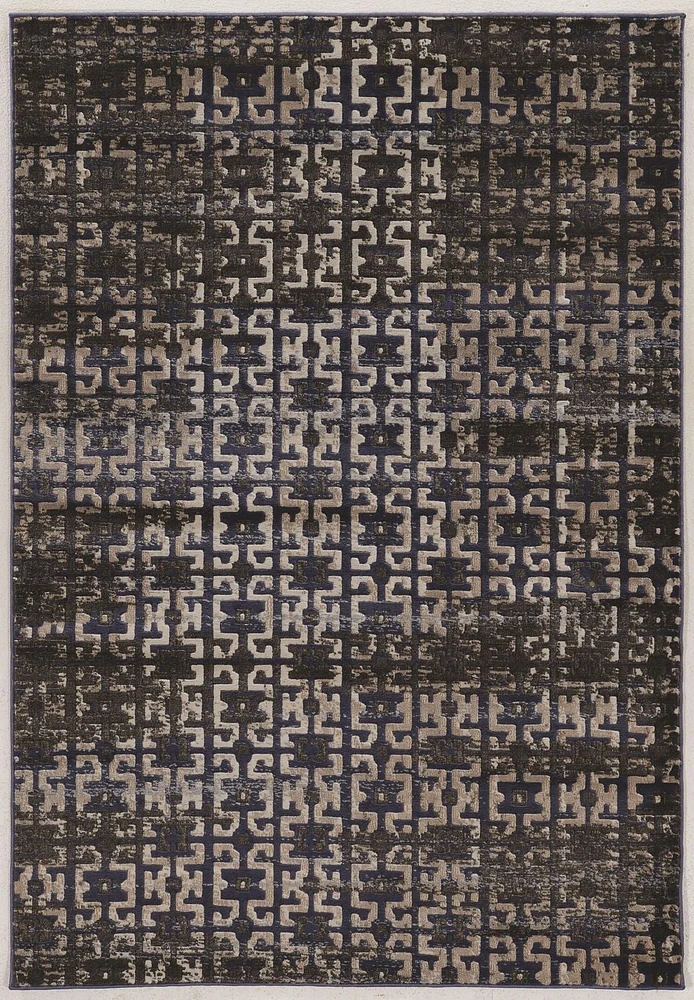 Tapis Bijou Labyrinthe marine et beige de 8 pi x 10 pi 4 po
