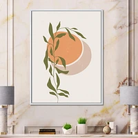Designart Soleil et lune orange abstraits avec des feuilles tropicales ART MURAL À CADRE FLOTTÉ