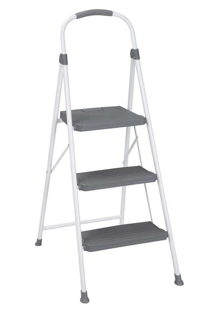 COSCO 2 step Connection Folding Step Stool with Large Resin Steps, Max Reach 8ft 1in (White and Gray, Steel with Resin Steps), Step Stools
