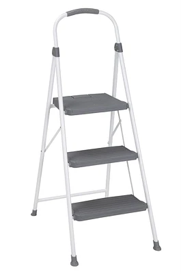 COSCO  2 step Connection Folding Step Stool with Large Resin Steps, Max Reach 8ft 1in (White and Gray, Steel with Resin Steps), Step Stools