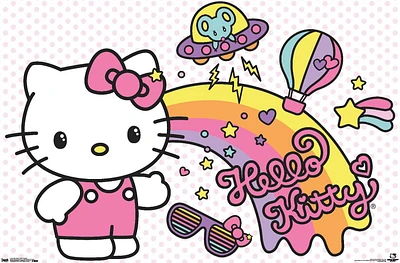 Hello Kitty - Retro Rainbow Wall Poster, 14.725" x 22.375"