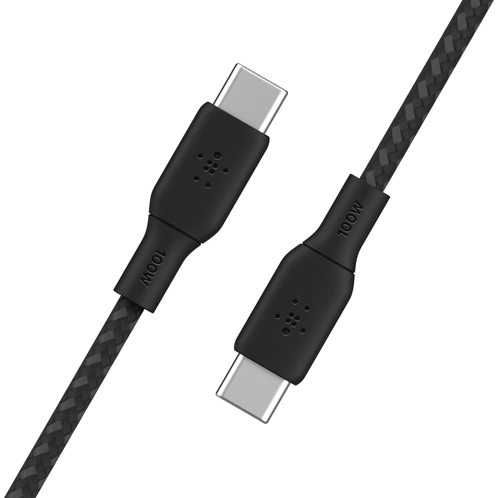 Câble USB-C vers USB-C Belkin, câble d’alimentation tressé BoostCharge (3 m/10 pi), câble de chargement rapide Power Delivery 100 W, certifié USB-IF pour iPhone 16, MacBook, Chrome BELKIN CÂBLE C-C BEL 3M NOIR