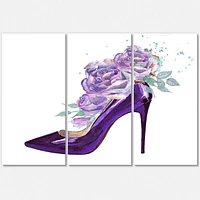 Designart Dark Purple Stiletto Shoe With Pink VIolet Roses Canvas Wall Art