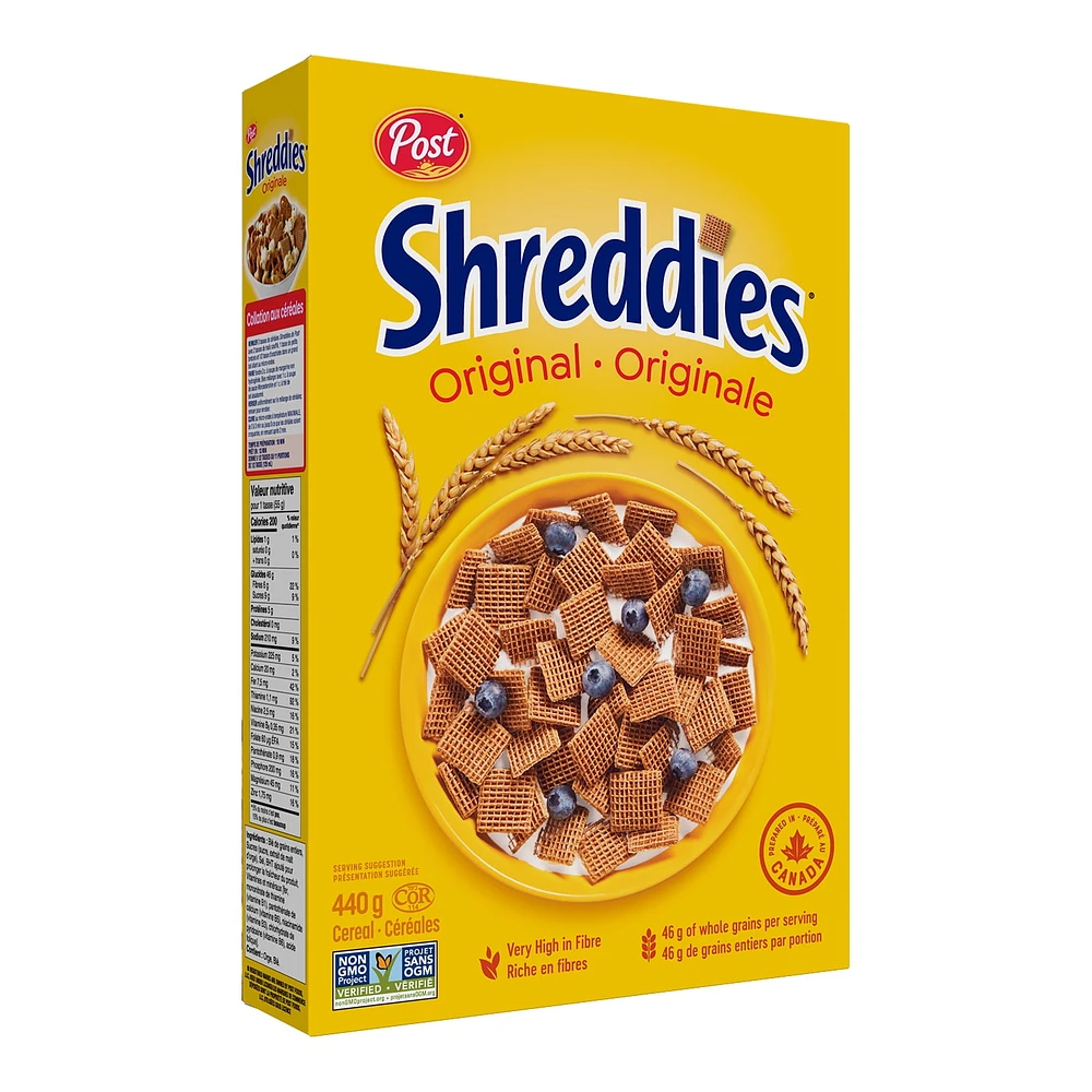 Céréales Shreddies Originale de Post, format de vente au détail, 440 g Céréales Shreddies Originale de Post 440g