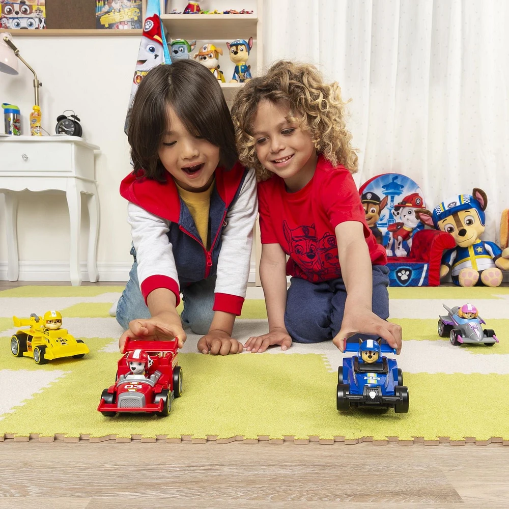 PAW Patrol, Ready, Race, Rescue, Véhicule de luxe Race & Go de Marcus avec effets sonores, pour les enfants à partir de 3 ans