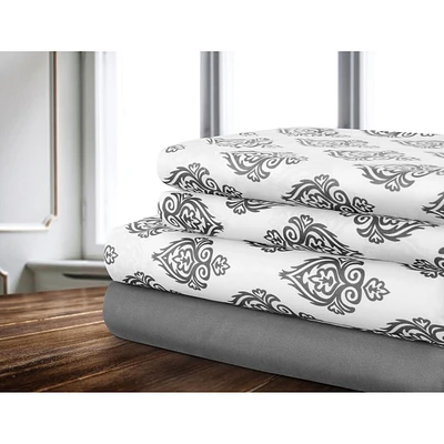 Safdie & Co. Ens. De Draps En Microfibre Tissé 4MC D Damask Imprimé Solide Gris