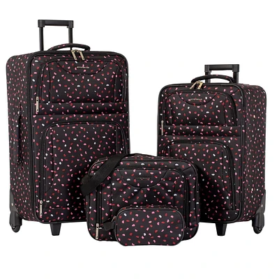 JT 4PC SET AST, 4 Piece Suitcase Set: 25 Inch Luggage, Carry On Suitcase, Tote Bag & Toiletry Kit