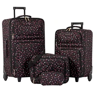 JT 4PC SET AST, 4 Piece Suitcase Set: 25 Inch Luggage, Carry On Suitcase, Tote Bag & Toiletry Kit