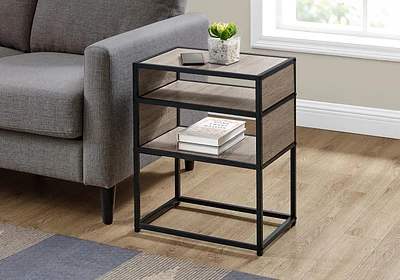 Monarch Specialties  Table D'appoint, Coté, Bout, Table De Nuit, Lampe, Salon, Chambre À Coucher, Stratifié Brun, Métal Noir, Contemporain, Moderne