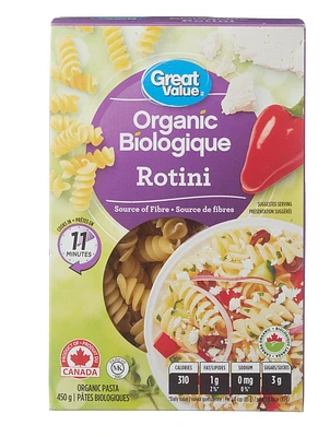 Great Value Organic Rotini, 450 g
