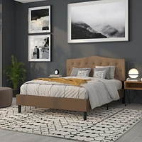 Tête de lit Cambridge grand touffetée et rembourrée en tissu brun foncé