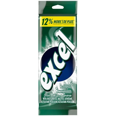 EXCEL, Chlorophyll Flavoured Sugar Free Chewing Gum, 18 Pieces, 3 Packs