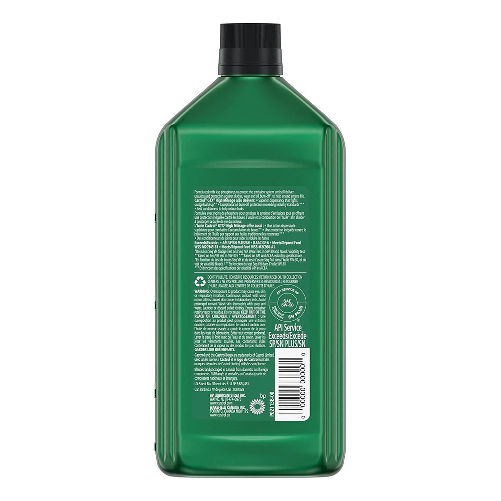 Castrol GTX – High Mileage 5W20 1L, A premium oil formulated for engines with over 120,000km.