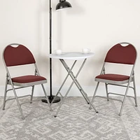 2 Pk. HERCULES Series Ultra-Premium Triple Braced Burgundy Fabric Metal Folding Chair with Easy-Carry Handle