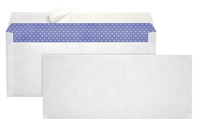 Enveloppes d’affaires Quality Park à teinte de sécurité de 20 lb avec rabat autoscellant pelez-et-scellez tissées en blanc