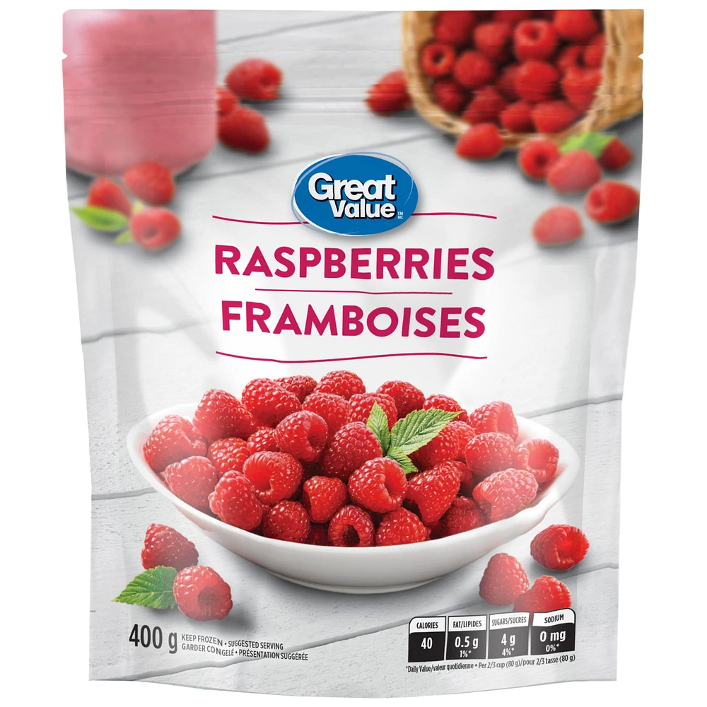 Great Value Frozen Raspberries, 400 g