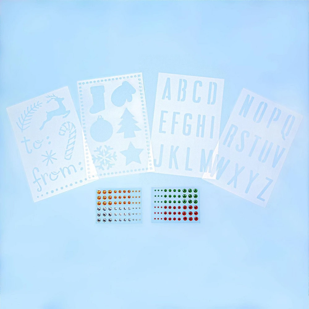 On the Surface Alphabet Stencils & Christmas Stencils with Adhesive Gemstones