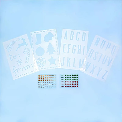 On the Surface Alphabet Stencils & Christmas Stencils with Adhesive Gemstones