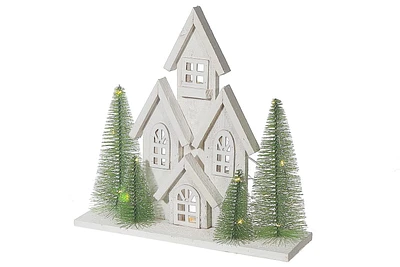 Maison En Bois Led Blanc 12.40"