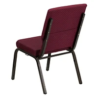 Chaise d'église empilable de 18,5 pouces de largeur de la série HERCULES en tissu bourgogne à motif - Cadre veine d'or