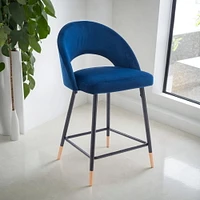 Tabouret en velours avec pieds en métal noir