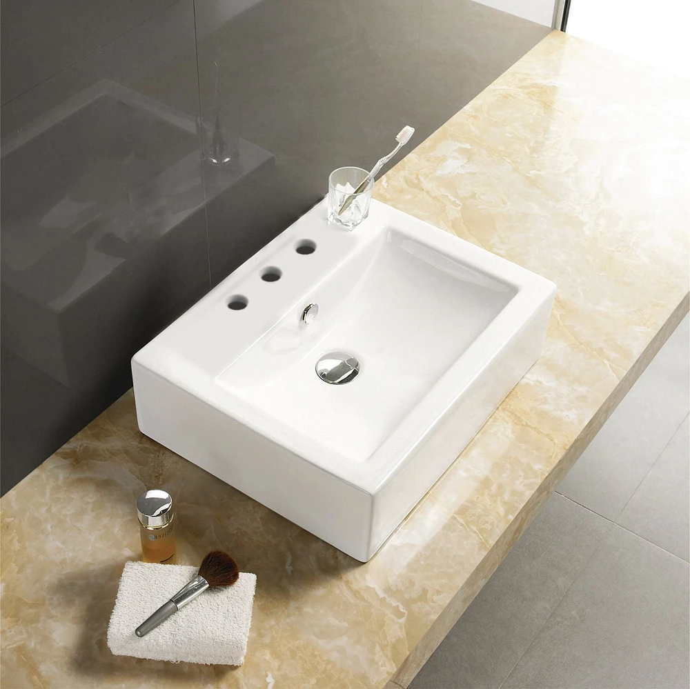 American Imaginations 20.25-in. W Above Counter White Bathroom Vessel Sink Set For 3H8-in. Center Faucet AI-22489