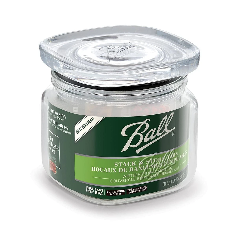 Ball Stack & Store Quart Jar, Glass Storage Jar, 4 Cups, 32oz, Super Wide