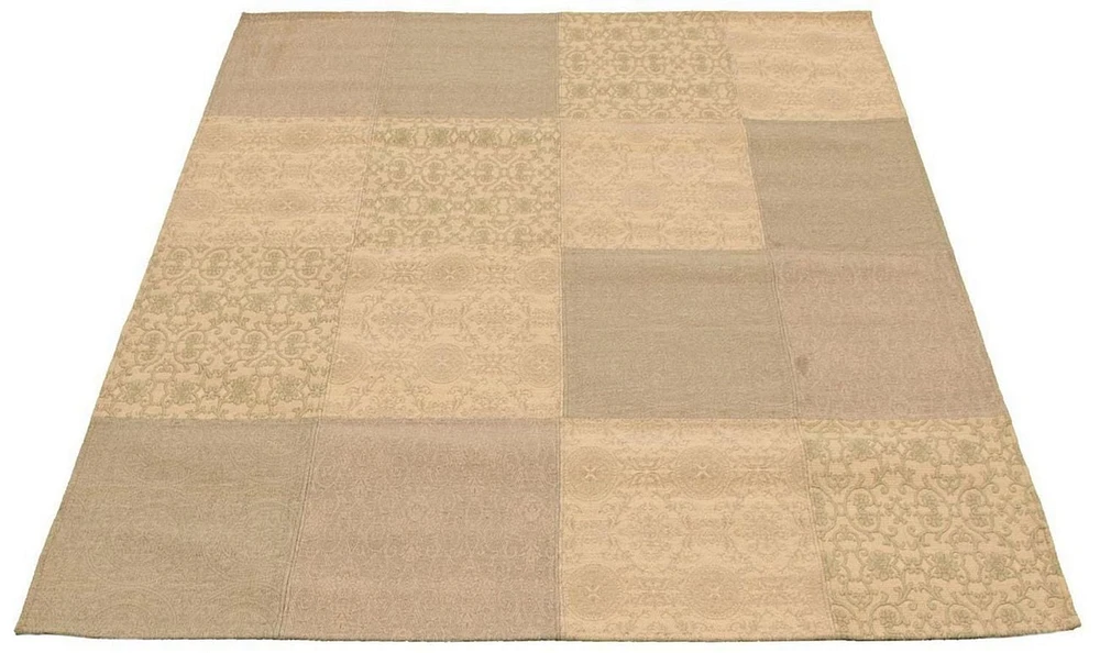 ECARPETGALLERY 5'5" x 7'6" Transitional Collage Handmade Area Rug for Living Room, Dining Room and Bedroom in Ivory