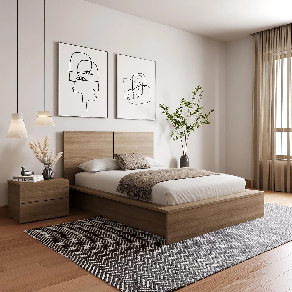 Ensemble de chambre à coucher James 3 pièces avec lit, tête de lit et table de chevet