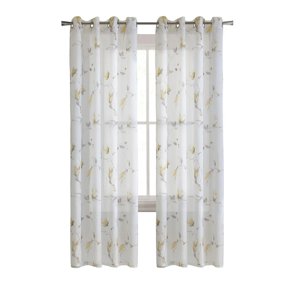 Loft Living Synergy, panneau de rideau à oeillets faux lin diaphane imprimé floral 52" x 63", corail
