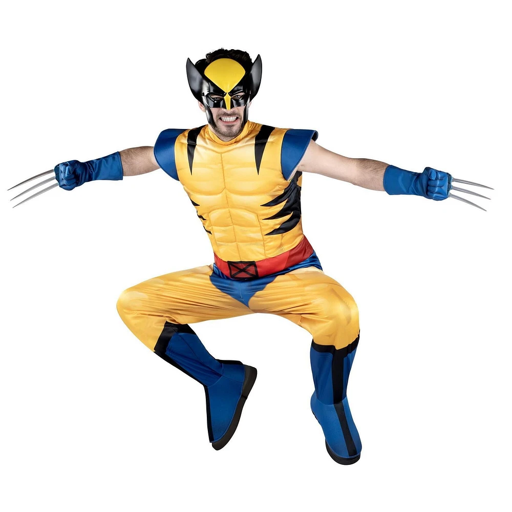 MARVEL Adult Wolverine Costume - Padded Jumpsuit, Gloves, Detachable Claws, and 3D Plastic Mask