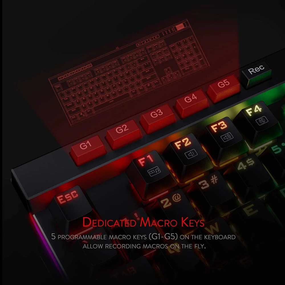 Redragon K580 VATA RGB Mechanical Gaming Keyboard, 104 Keys Gamer Keyboard with Blue Tactile Mechanical Switches, Customizable RGB Backlit, 5 On-Board Macro Keys & Dedicated Media Controls Panel