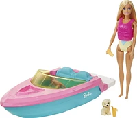 ​Barbie Doll and Boat Playset with Pet Puppy, Life Vest and Accessories, Fits 3 Dolls & Floats in Water, Gift for 3 to 7 Year Olds