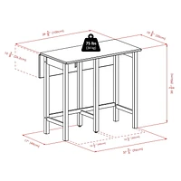 Table ilot Lynnwood à abattant avec 2 tabourets à pieds carrés en noyer