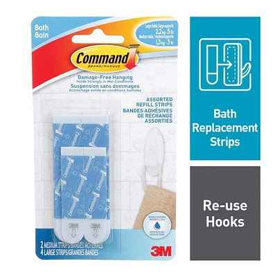 Bandes de rechange pour la salle de bain BATH22-EF CommandMC, assorties, bleues, résistantes à l’eau, 2 bandes moyennes, 4 grandes bandes Bandes BATH22-EF Command®