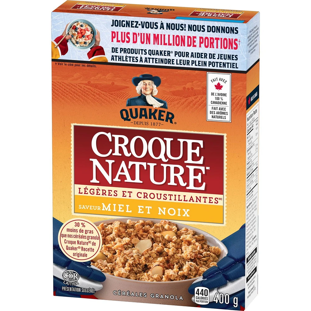 Quaker Céréales granola Croque Nature Légères et croustillantes Saveur Miel et noix 400g