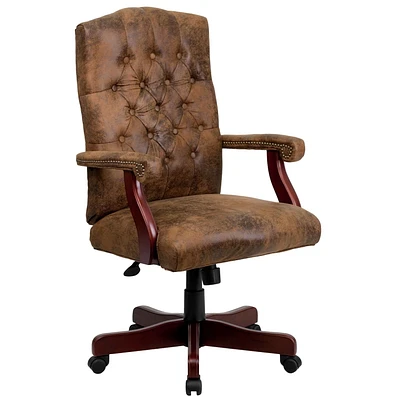 Chaise exécutive de bureau classique pivotante en brun Bomber avec appui-bras