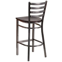 HERCULES Series Clear Coated Ladder Back Metal Restaurant Barstool - Walnut Wood Seat