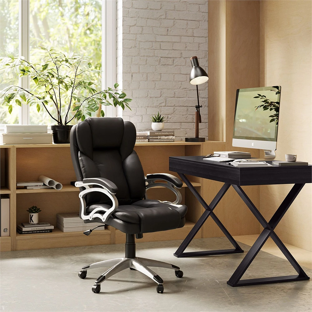 Leon Black Soft Fabric Upholstered Modern Executive Office Chair