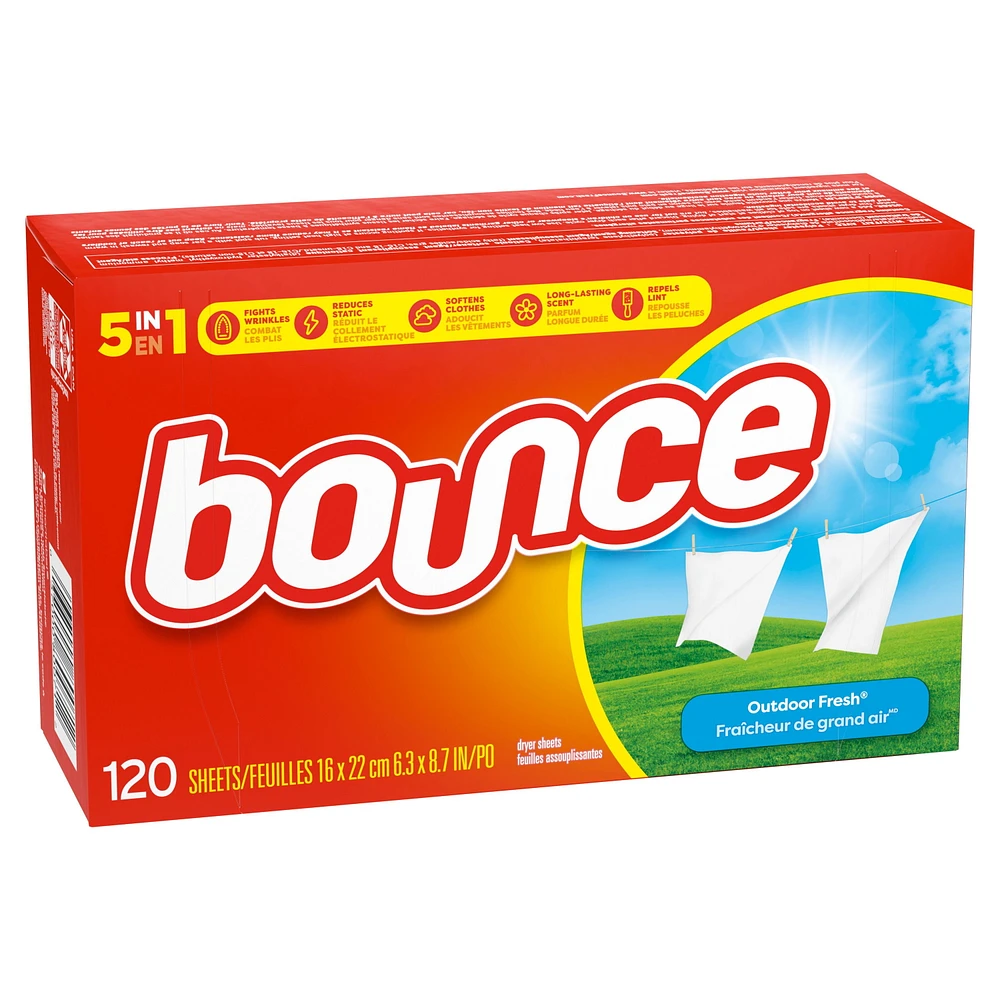 Bounce Fabric Softener Sheets, Outdoor Fresh Scent, 120 Sheets