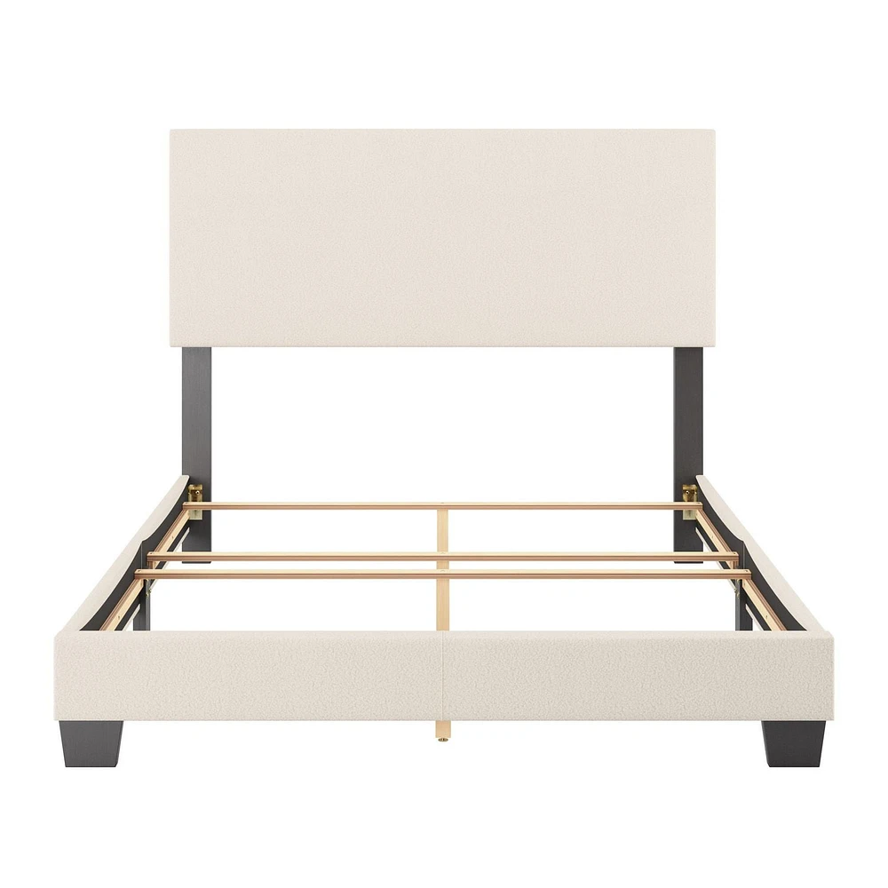 Lit rembourré en tissu bouclé doux blanc cassé Celeste de CorLiving avec tête de lit rembourrée, sommier tapissier requis