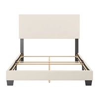 Lit rembourré en tissu bouclé doux blanc cassé Celeste de CorLiving avec tête de lit rembourrée, sommier tapissier requis