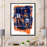 Designart Orange and Navy Blue Abstract FLOAT FRAME WALL ART