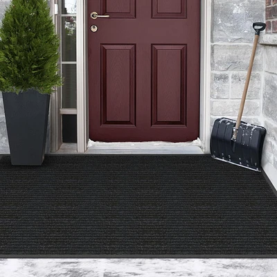 Mainstays 4 ft. x 6 ft. Platinum Needlepunch Charcoal Doormat with Vinyl Backing, 4-ft x 6-ft Indoor/Outdoor