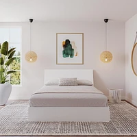 Lit rangement queen avec tête de lit Paris de Nexera, fini blanc