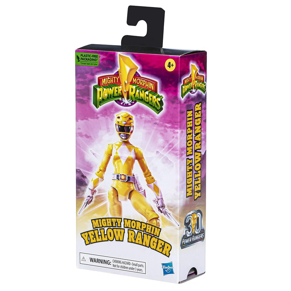 Power Rangers figurine Ranger Jaune Mighty Morphin de 15 cm, figurines et jouets Hasbro de super-héros pour filles et garçons, inclut des accessoires, dès 4 ans
