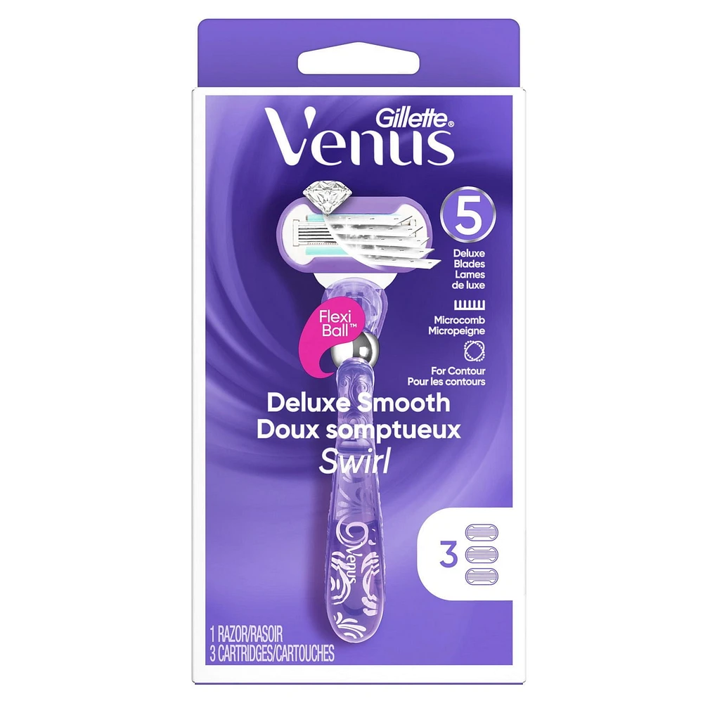 Rasoir Gillette Venus Doux Somptueux Twist pour femmes, manche de rasoir et de rechange